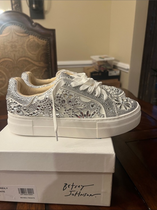 Betsey Johnson Shoes - Betsey Johnson White and Silver Crystal Platform Sneakers